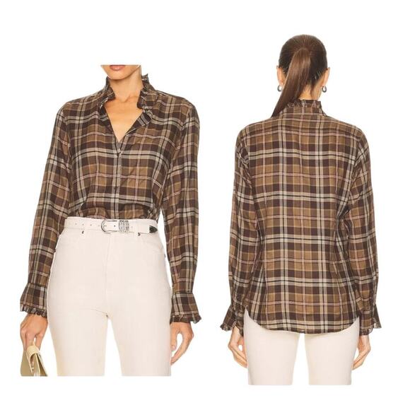Nili Lotan Plaid Lydia Button Down Shirt Top Long Sleeve Brown Size XS NWT